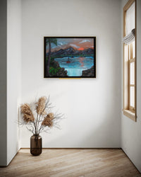 Dusk Waterfall Boat framed in a room