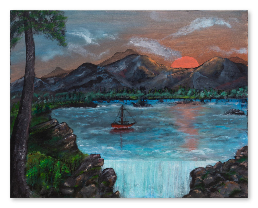 Brushwork detail — Dusk Waterfall Boat by Gary Hartman