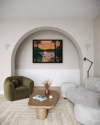 Sunset Woods Lake framed in a room