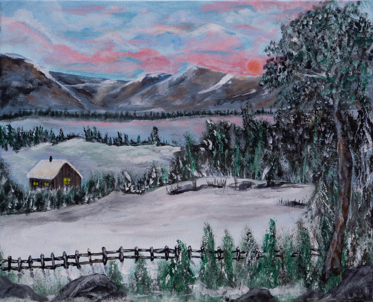 Winter Scape House — Original Acrylic Painting by Gary Hartman