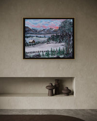 Winter Scape House framed in a room