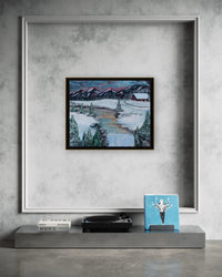 Winter Waterfall framed in a room